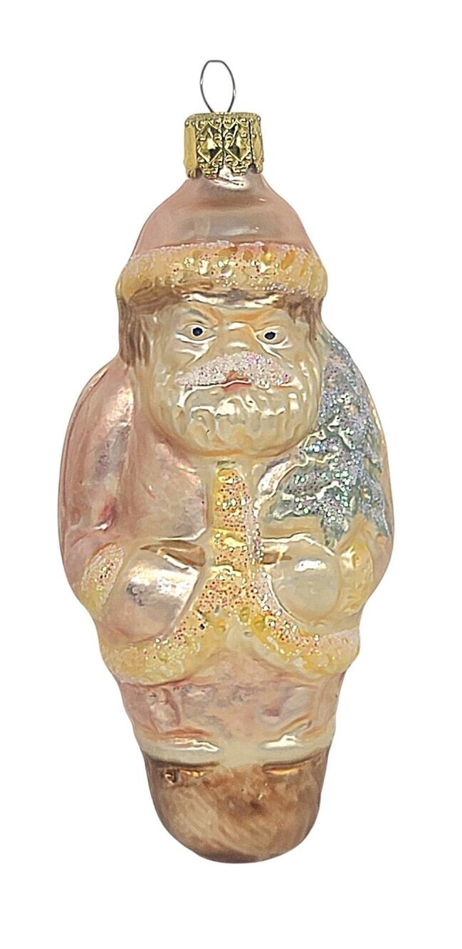 Vtg Christborn Germany Gold Santa Claus Glass Christmas Ornament Tree 5"